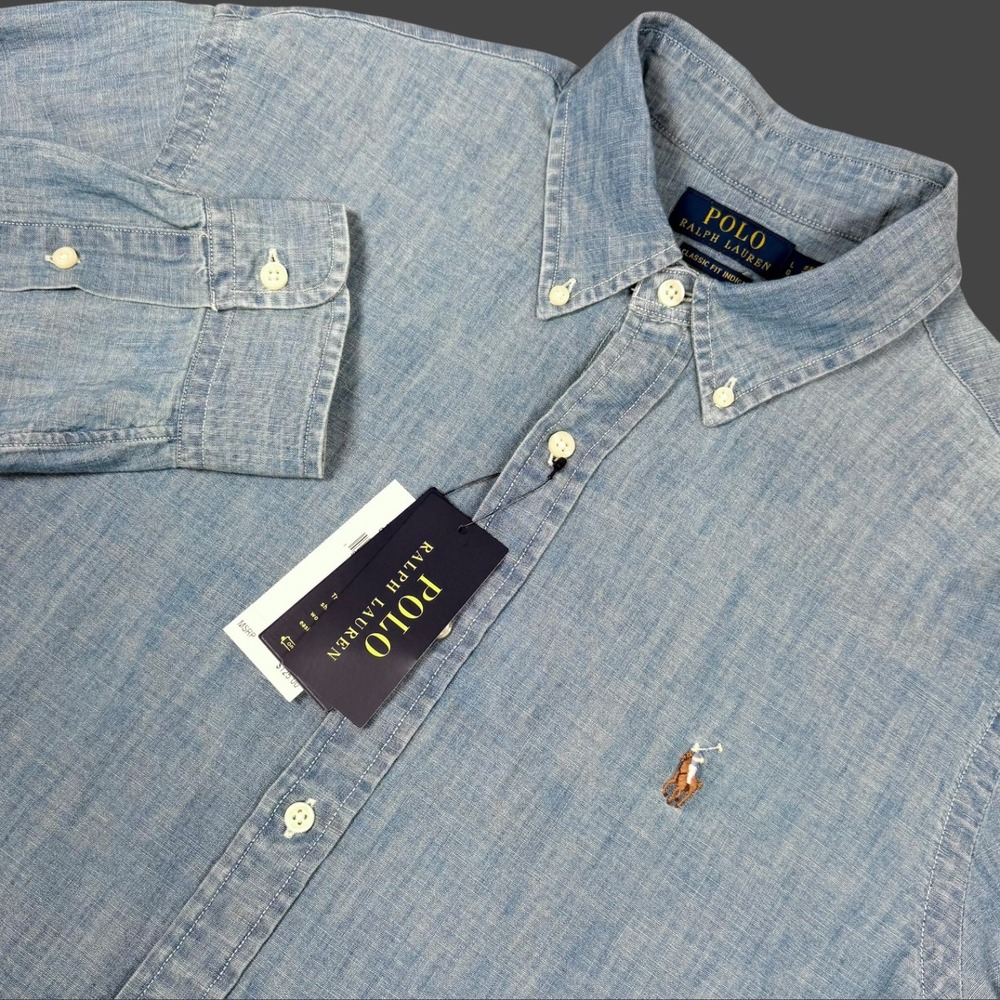 Polo Ralph Lauren Button Down Shirt Mens Large Blue Indigo RL Untucked Fit NWT
